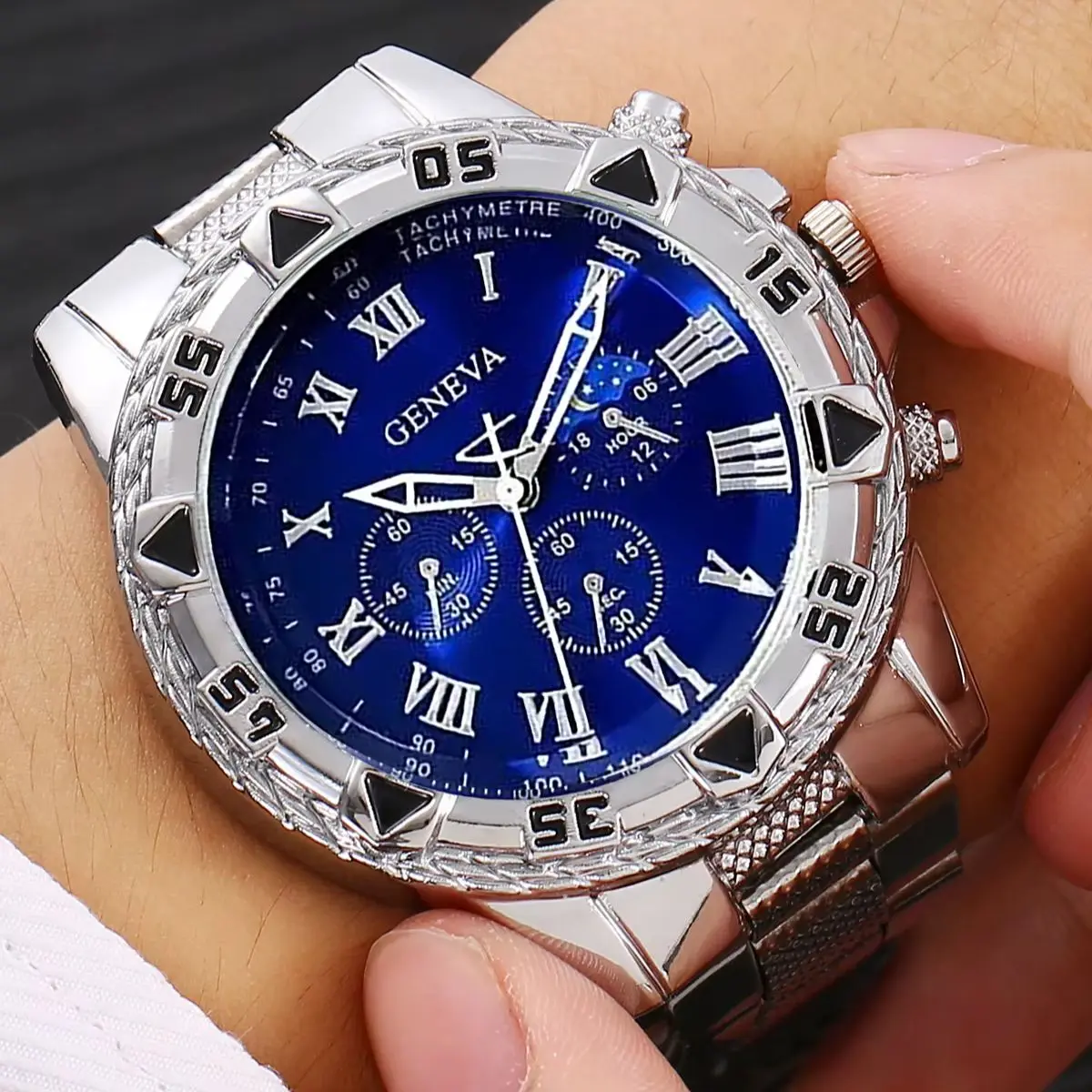5-Piece Set, New Men's Business Stainless Steel Analog Quartz Watch Set, with Chain Accessories, for Daily Wear, Perfect for Everyday Outfits, Perfect Birthday Gift