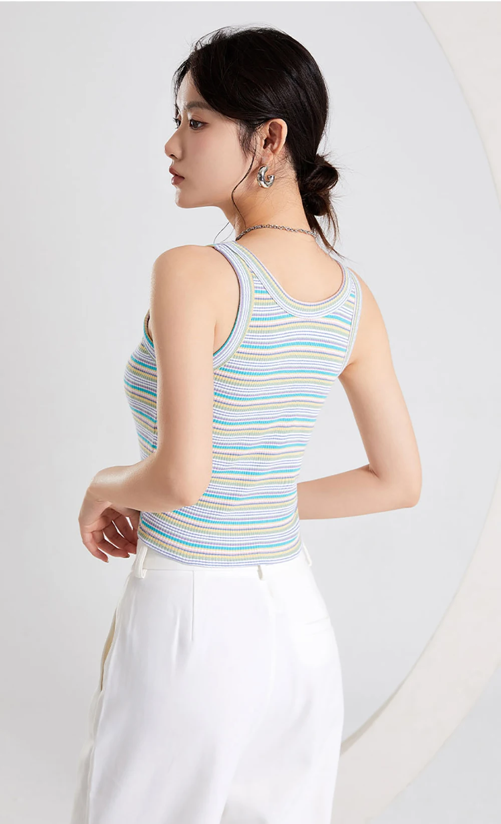 Ribbed Women's Camisole Short Crop Tops Padded with Bust Striped Color Base Layer Tank Sleeveless Female Blouse Undershirt C5712