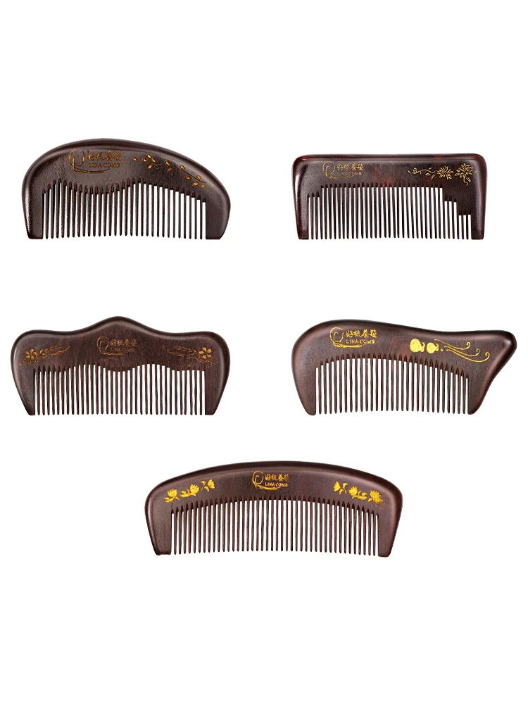 Portable Natural Sandalwood Solid Wood Comb Engraved Wood Healthy Massage Anti-Static Comb Hair Care Tool Beauty Accessories