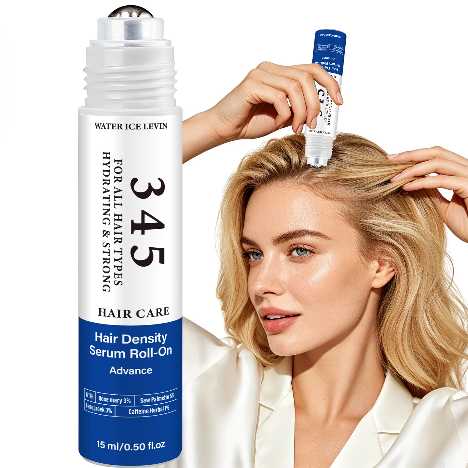 Water Ice Levin 15ml Roll-On Hair Serum, Advance Hair Density Serum with Rosemary & Saw Palmetto for All Hair Types