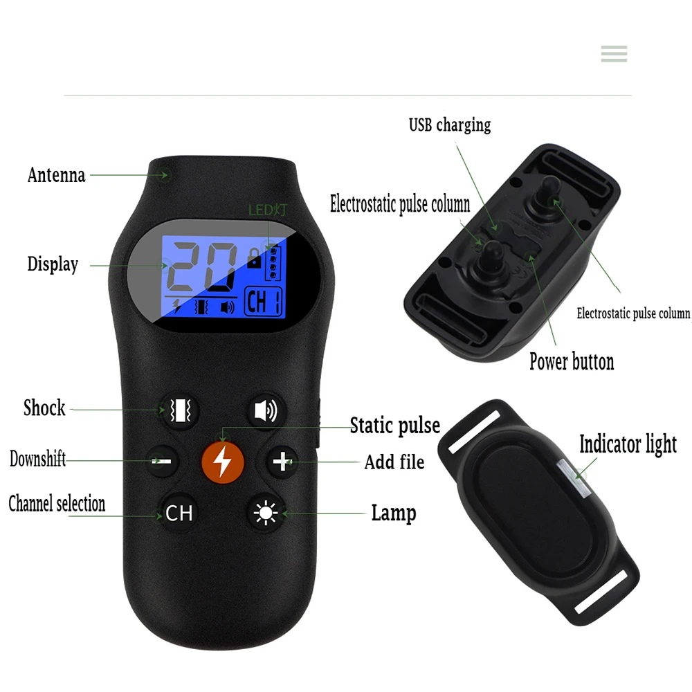 For 4 Dogs Rechargeable Waterproof Multi- Function 800M Remote Control Electric Shock Stop Barking Collar