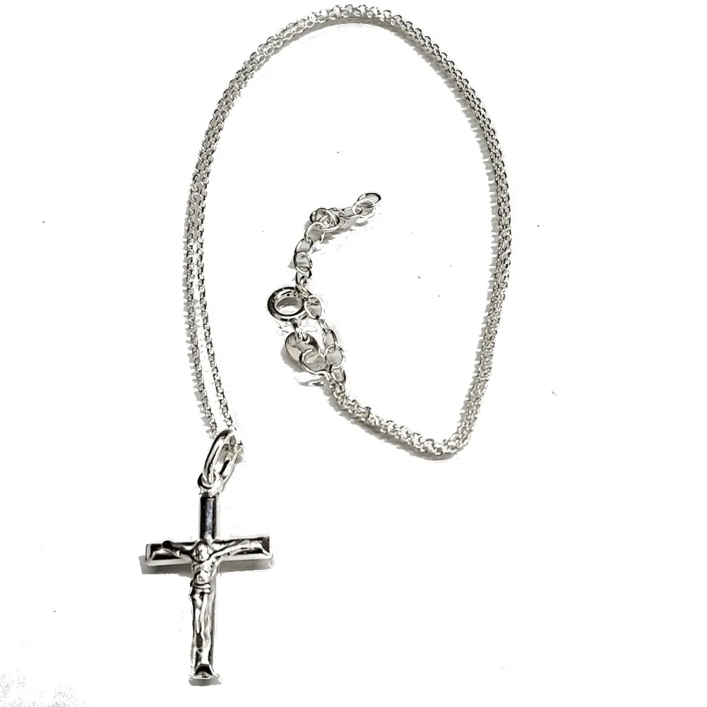 25x15mm embossed cross pendant + ring. And Chain 40 to 45 cm All Sterling Silver 925 and Gift Case