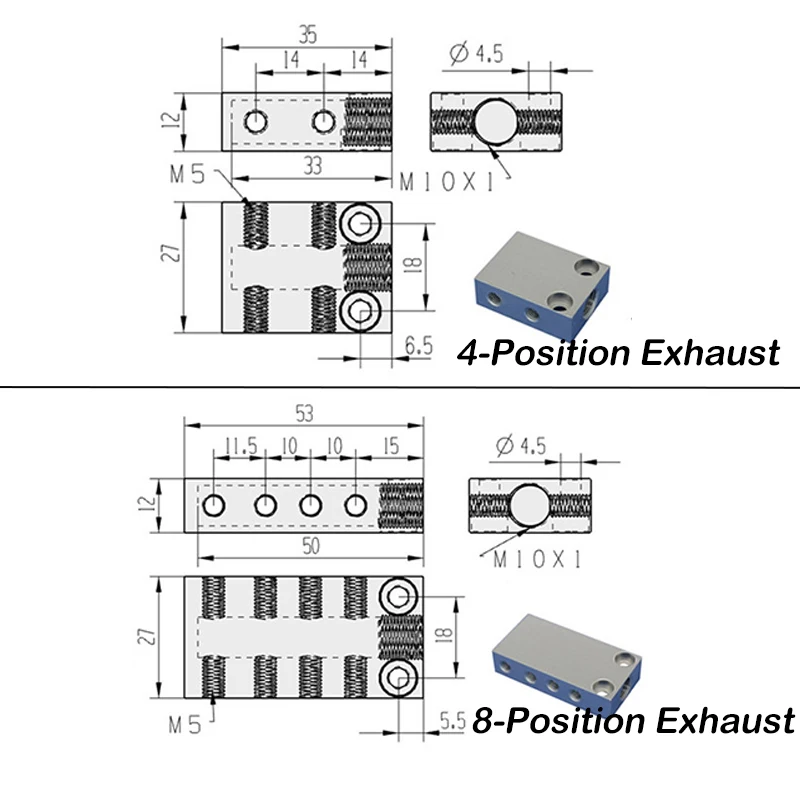 Multi-Position Exhaust 1 In 4 Out 1 In 6 Out 1 In 8 Out 1 In 10 Out Shunt Gas Exhaust Gas Path Multi-Pipe Shunt Exhaust