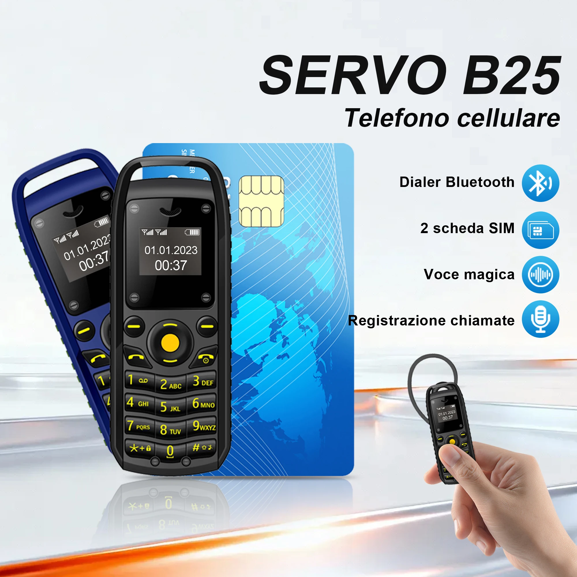 SERVO B25 Pulsante Mini telefono cellulare 2 SIM Standby Bluetooth Composizione Surround Wear Blacklist Cellulari di backup più piccoli per lo sport