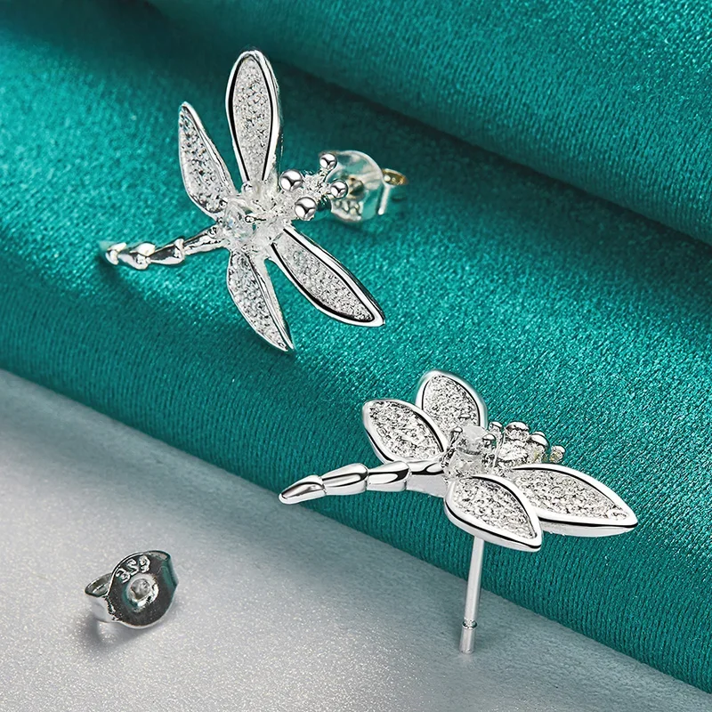 URMYLADY 925 Sterling Silver Dragonfly Zircon Kolczyki sztyfty dla kobiet Biżuteria ślubna na imprezę — zdjęcie 2