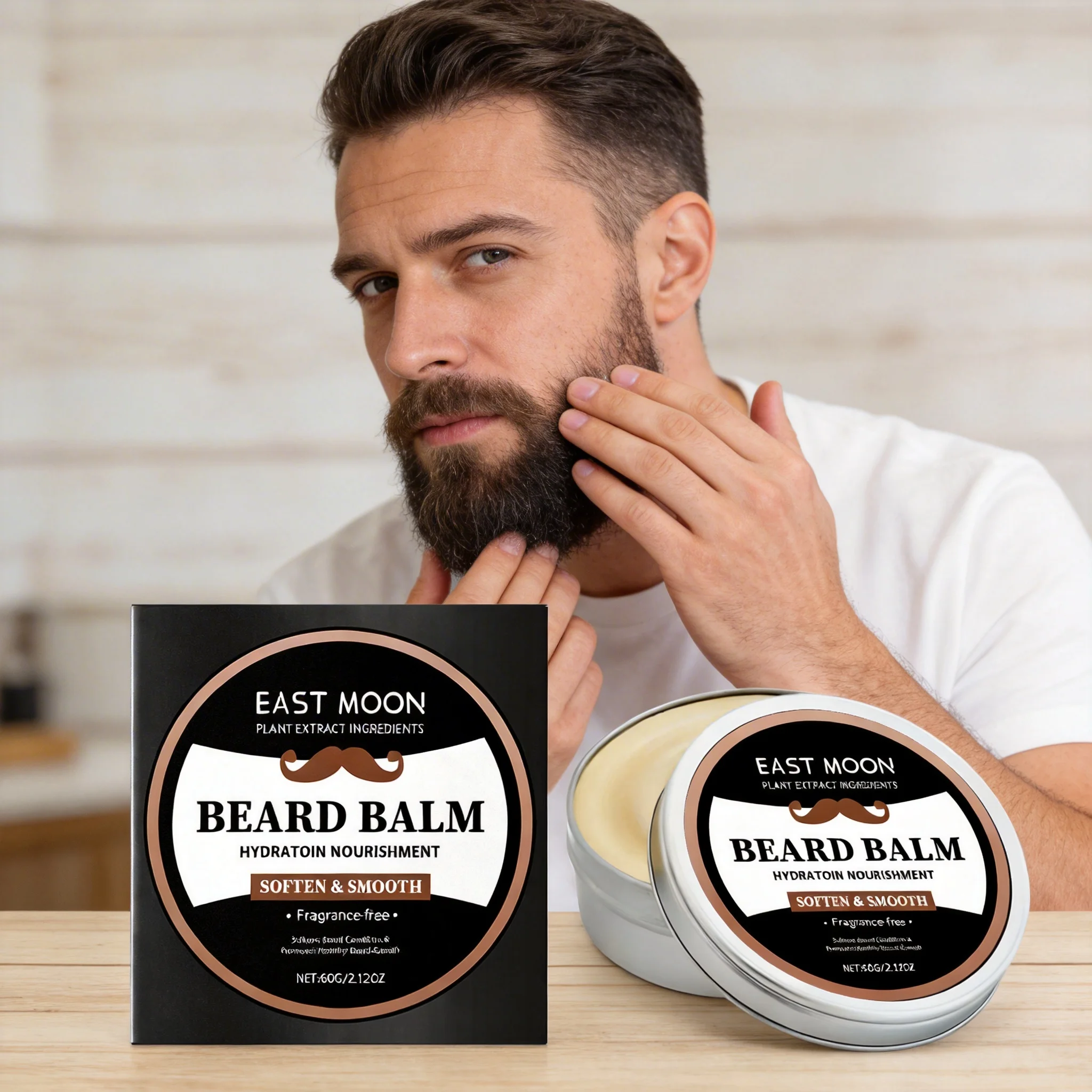 

EAST MOON 60G Beard Balm Strengthens Roots Nourishing Moisturizing Beard Growth Smooths Softens Beard For MenDaily Beard Care