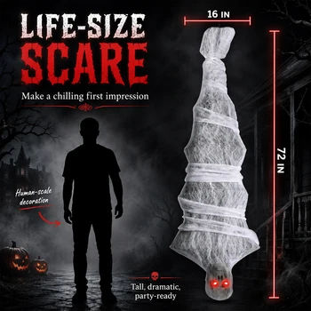 Scary Halloween Hanging Upside‑Down Zombie Mummy Decor, Electric Animated Prop with Red Light‑Up Eyes, Spooky Ornament for Garden Yard Haunted House Party Supplies 6