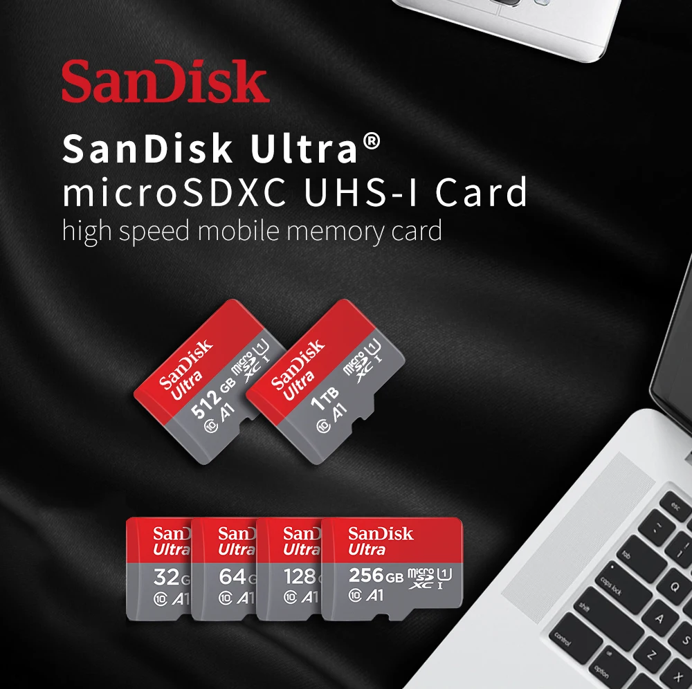 SanDisk MicroSD Card Ultra A1 C10 U1 Memory Card HD 32GB 64G 128G 256G 512G 1TB up to 140MB/s Micro SD Cards for Camare Phone