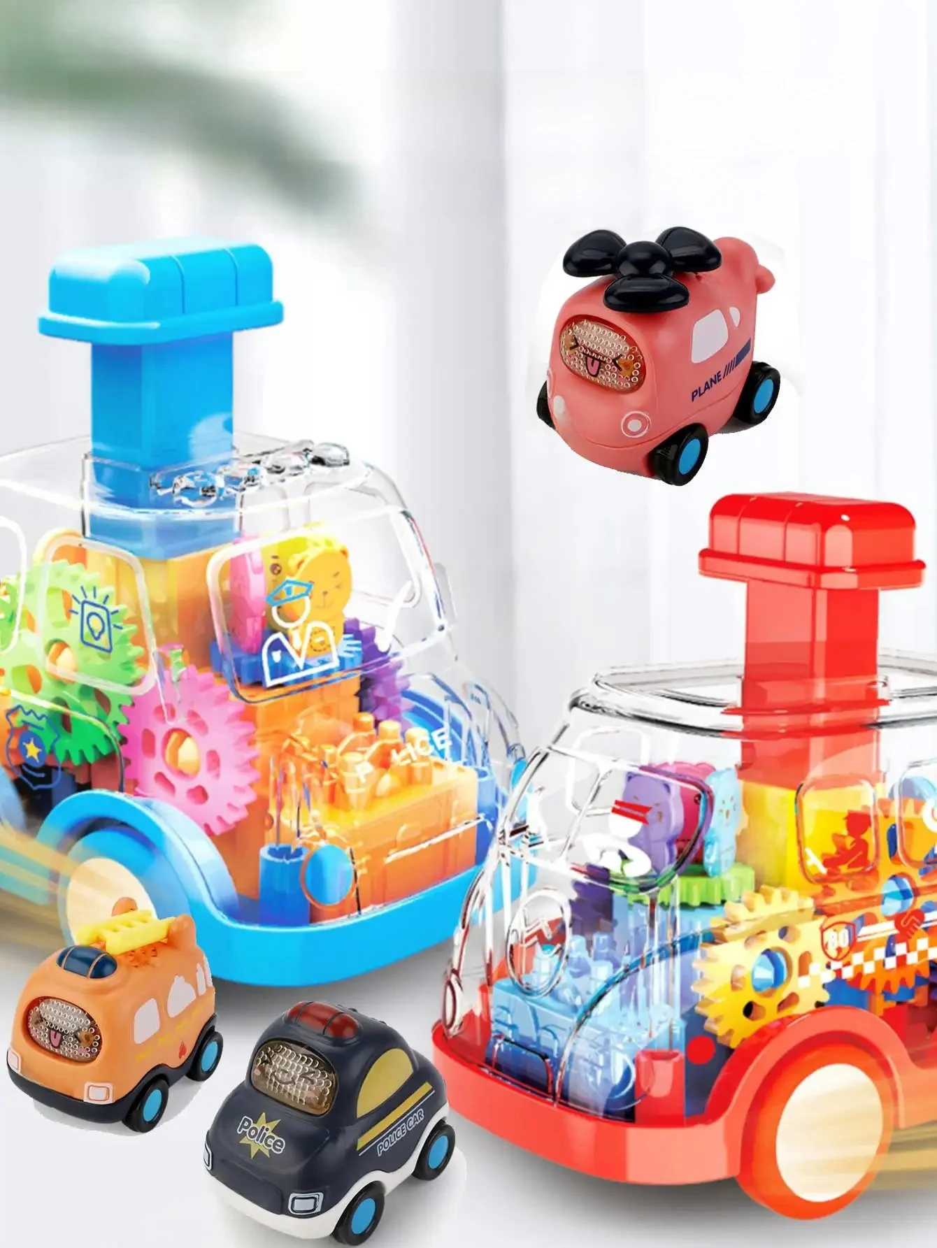 Dessin animé pour enfants presse engrenage voiture jouet Lnertia tirer-arrière voiture transparente bébé Puzzle coulissant jouet enfant garçon fille 1-3 ans cadeau