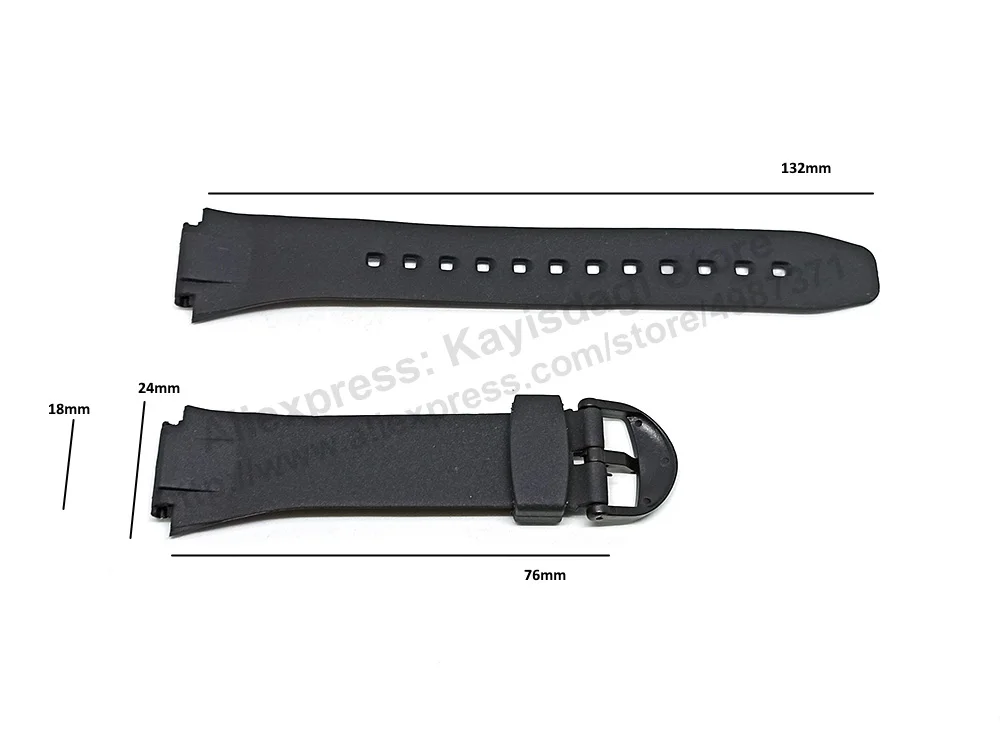 18mm Black Rubber Watch Band / Strap compatible Casio W-752 , W-753 , W-755