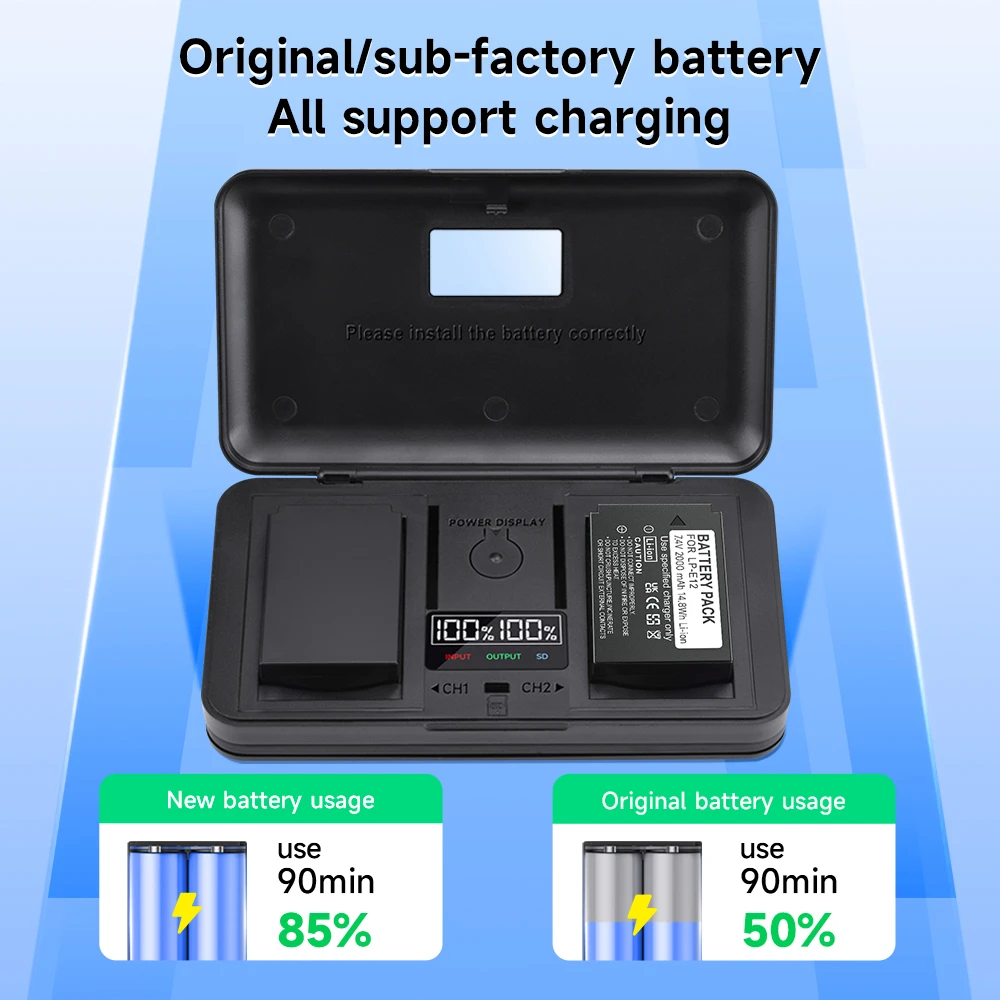 캐논 EOS M EOS M M2 EOS M10 M50 M100 Rebel SL1 100D Kiss X7용 LP-E12 LP E12 LPE12 카메라 배터리 2000mAh 디지털 배터리