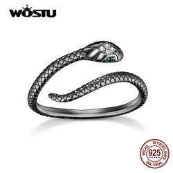 WOSTU New Black Snake Ring 100% 925 Sterling Silver Plated Black Gold Animal Snake Open Ring For Women Fine S925 Jewelry Present