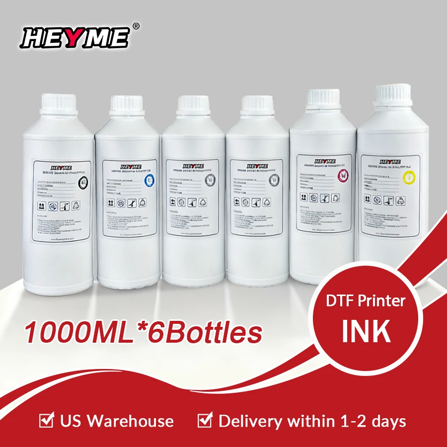 DTF Ink Set 6 Bottles (6 x 1000ml)Direct To Film Transfer Ink DTF for DTF Printer For DTF PET Film Printing Ink