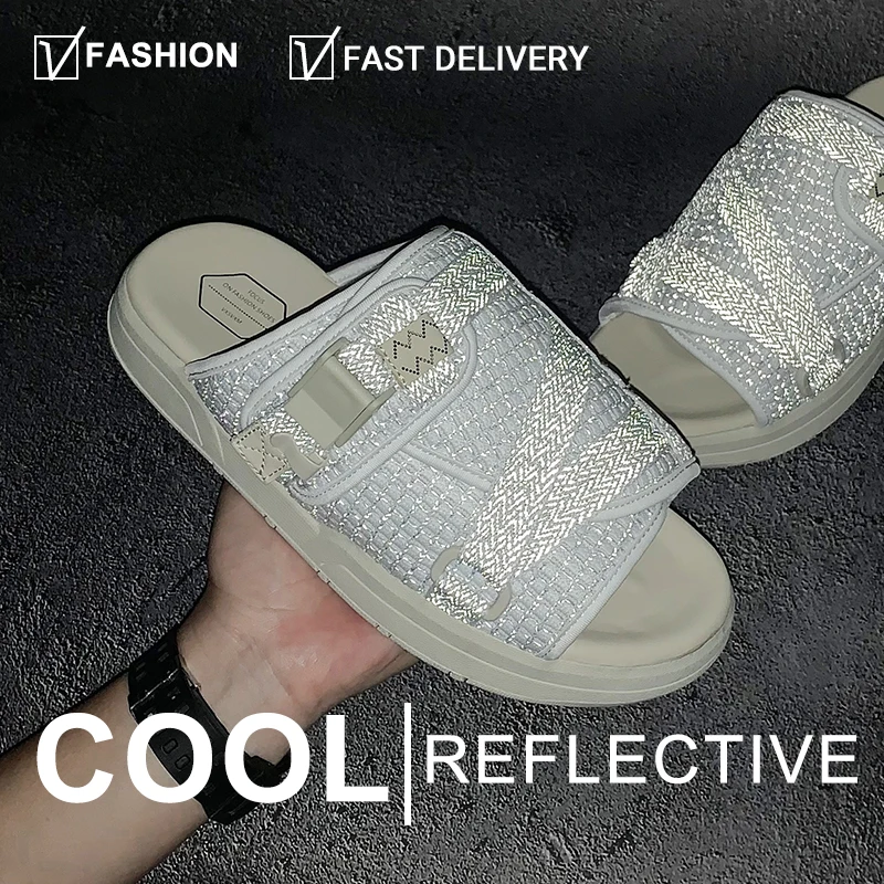 Reflective for men woman CHRISTO  VISVIM Summer Slippers Mens Casual Slippers  Fashion Couple beach Slide sandals Men's  outdoor