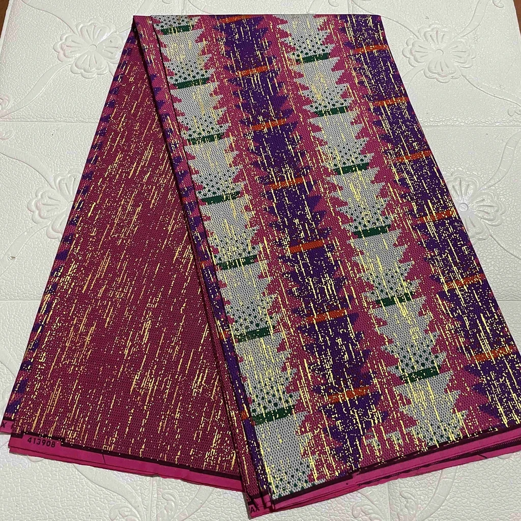 4+2 Yards African Golden Block Prints Kenti Cotton Wax Fabrics Ghana Newest Style Ankara Fabric Sewing For Women Lappa Pagne