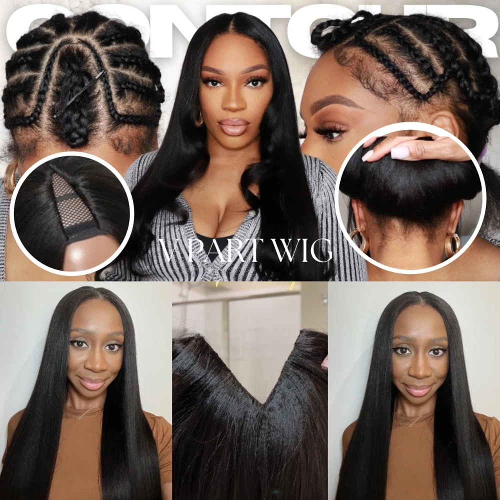 Unice Hair Upgrade Drawstring Yaki Straight V Part Wig Clip-in Human Hair Wigs Upgrade U Part Wigs Small Head Friendly