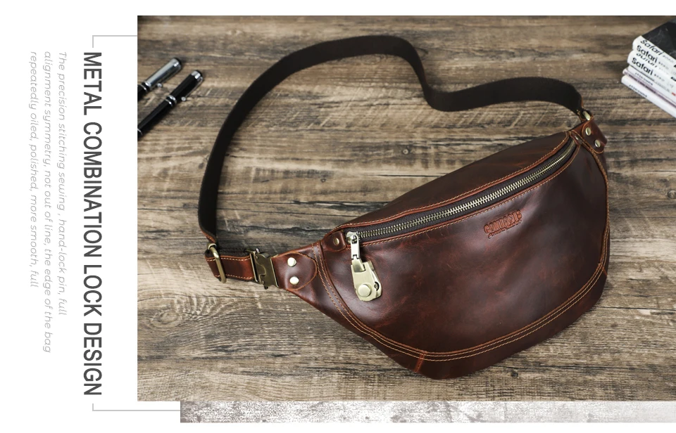 CONTACT'S Echte Leder-Hüfttasche für Herren, Reise-Bauchtasche mit Zahlenschloss, Kleine Brusttasche für Alltag & Reisen – Detail 2
