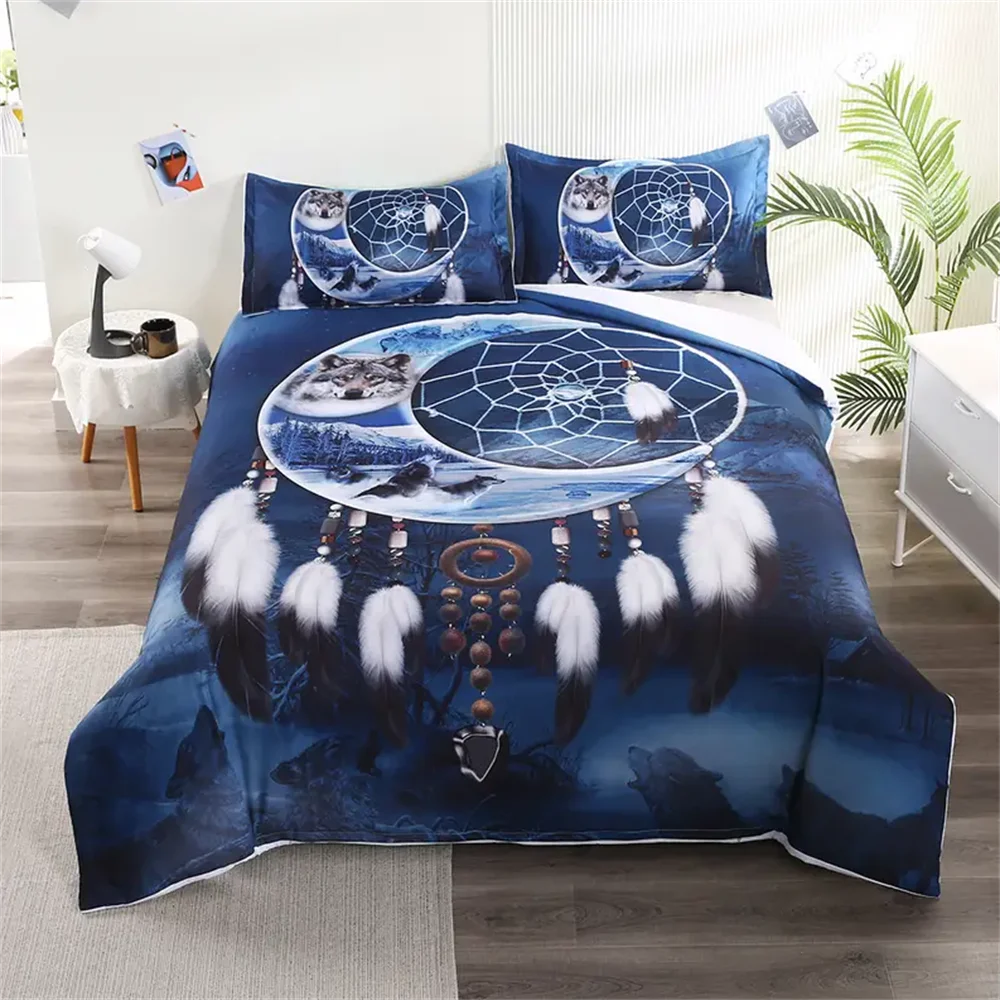 

3pcs Moon Wolf Printed Bedding Dreamcatcher National Style Guest Room Duvet Cover Set No Pillow Core Duvet Cover 2pcs Pillowcase