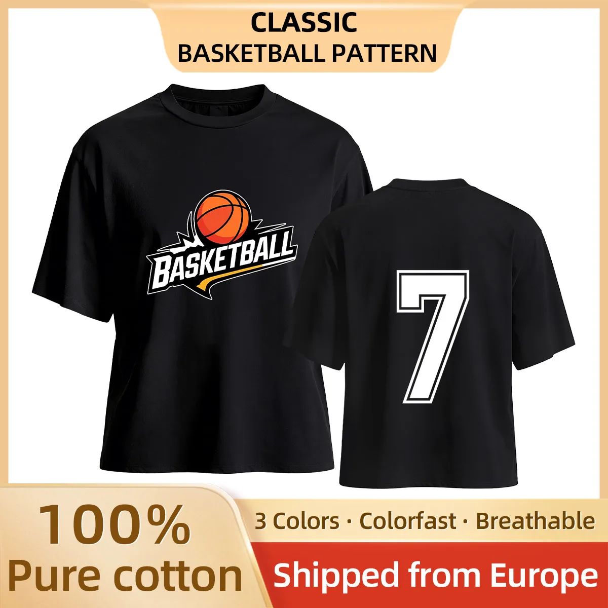 T-shirt classique style basket 100 % coton Pour homme Respirant/Couleurs résistantes Oversize T-shirts tendance Unisexe T-shirt imprimé