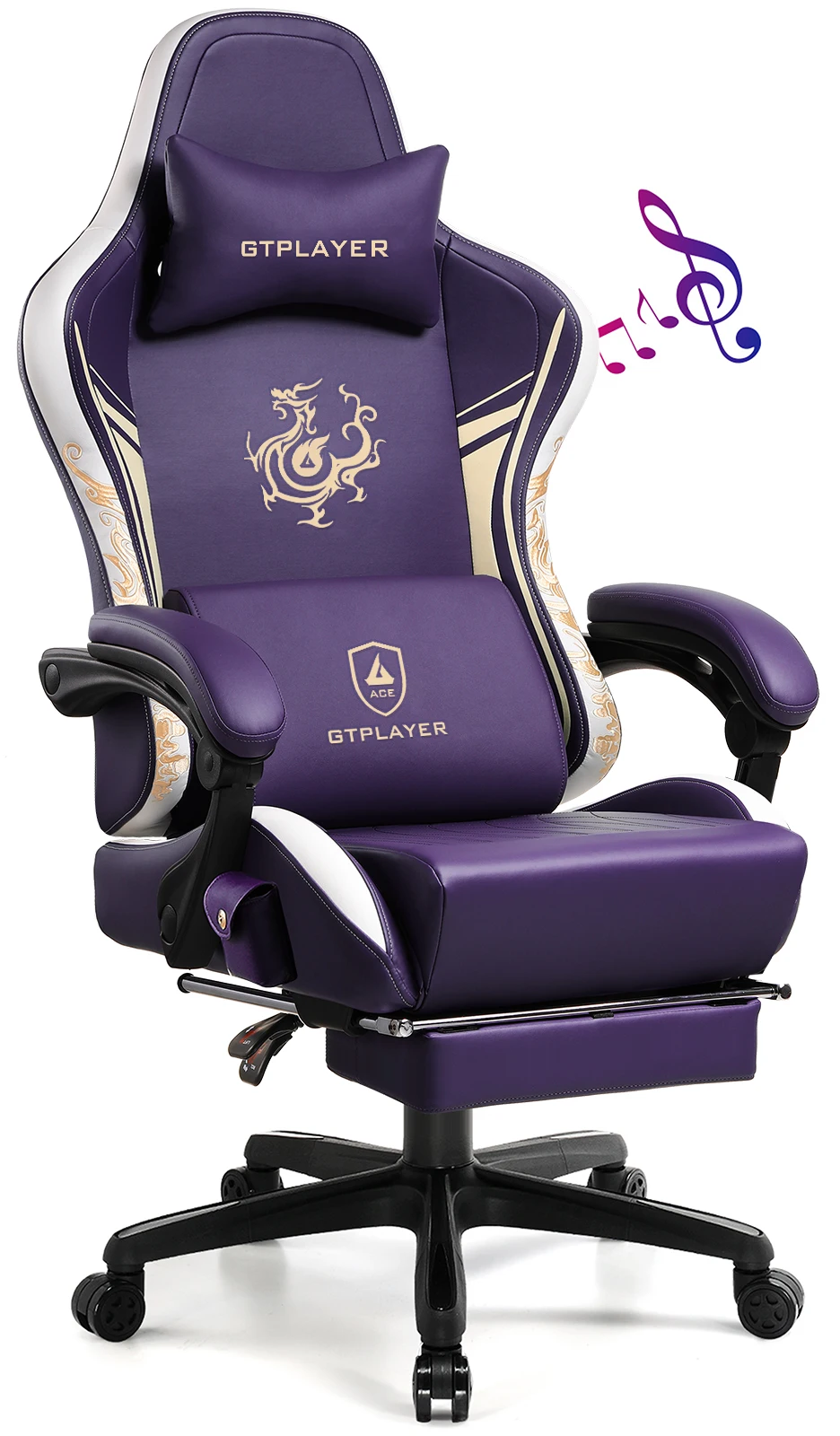 Gaming Chair with Bluetooth Speakers, Footrest & Ergonomic Design, Dragon Series Video Game & Office Chair