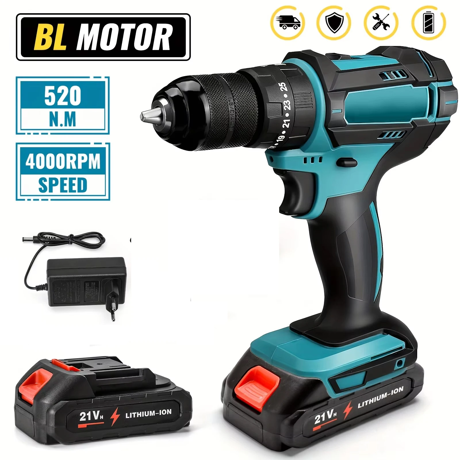 520N.M Elektrischer Schlagbohrer 10mm Akku-Bohrschrauber Elektrischer Schraubendreher DIY-Werkzeug für Makita 18V Akku