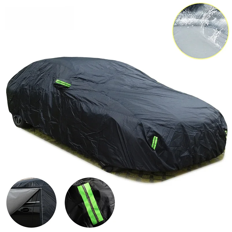 Universele SUV/Sedan volledige autohoezen buiten waterdichte zon regen sneeuwbescherming UV auto rits ontwerp zwarte autohoes cover S-XXL - afbeelding 2