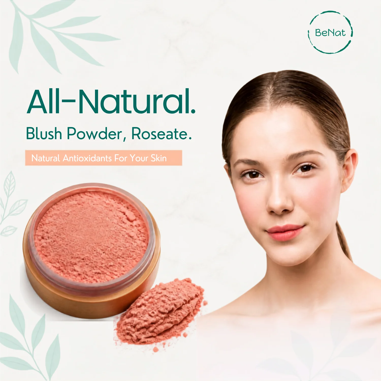 All-Natural Mineral Loose Powder Blush with Refillable Bamboo Jar & Puff – Handcrafted Vegan Cheek Rouge Face Makeup for All Skin Types