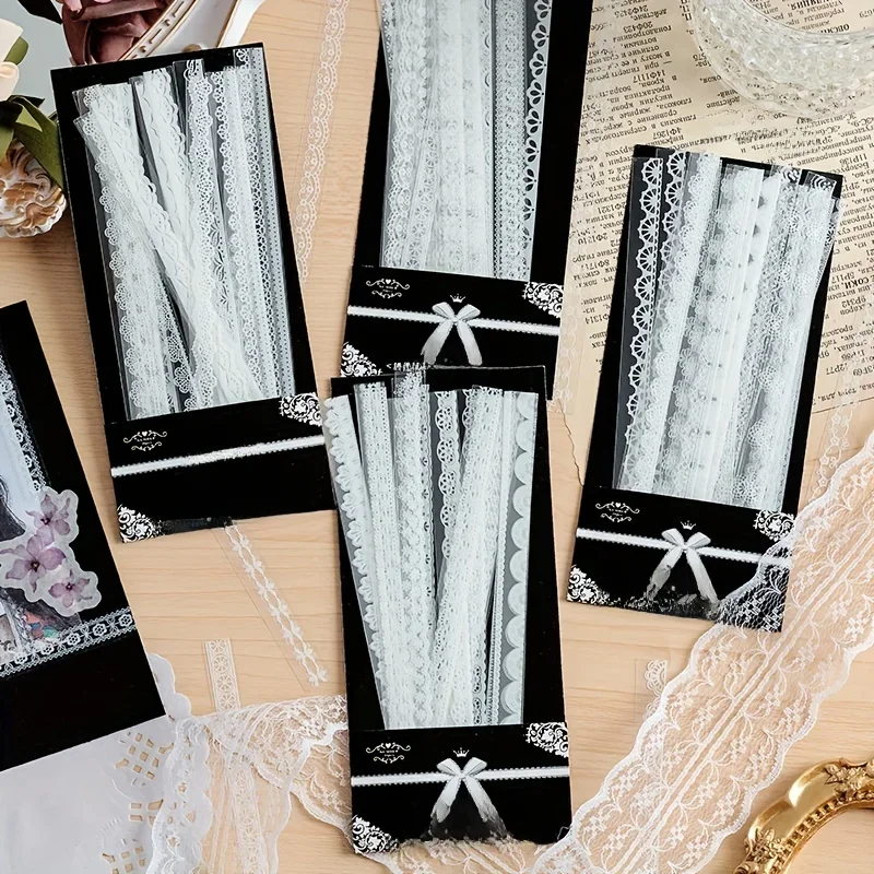 30 sztuk/paczka długie paski koronkowe naklejki wodoodporne PET koronkowe koronkowe dekoracje DIY materiał naklejki do scrapbookingu Junk Journal Supplie — zdjęcie 2