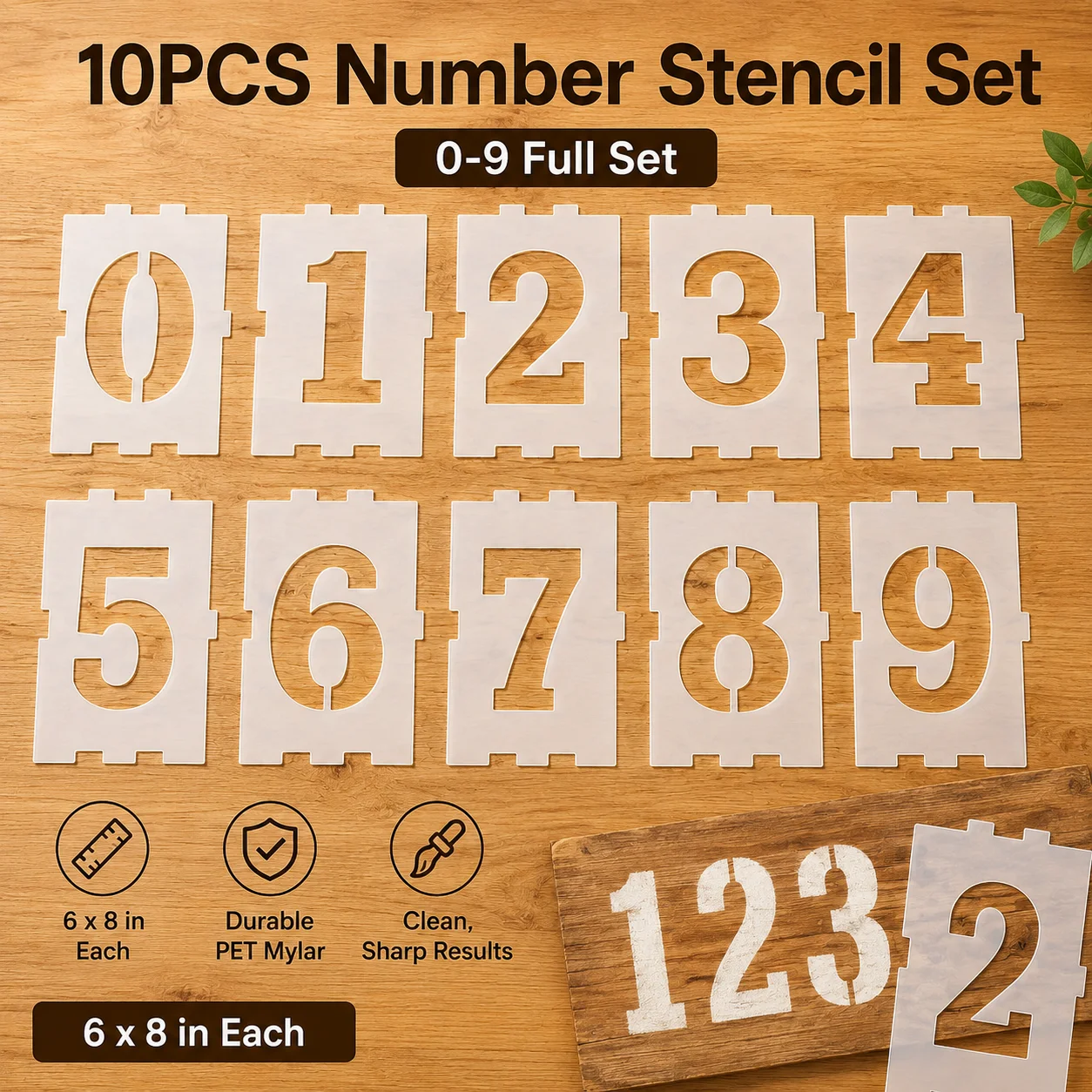 20PCS Large Number Stencils 0-9 2 Sets 6 x 8 Inch Interlocking Numeric Painting Templates Connectable Stencils for Signs Wall Wo