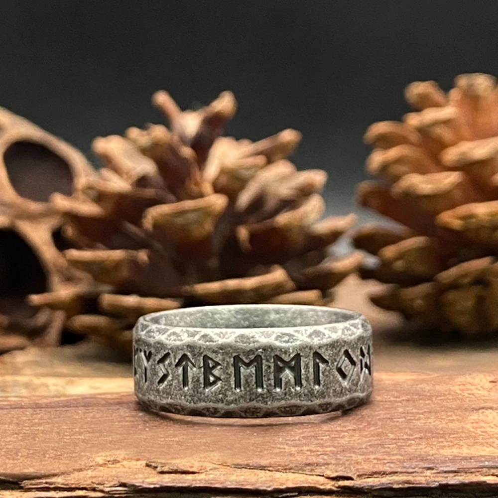 Retro Frosted Viking Futhark Rune Ring Unisex Letter Band Punk Rock Jewelry