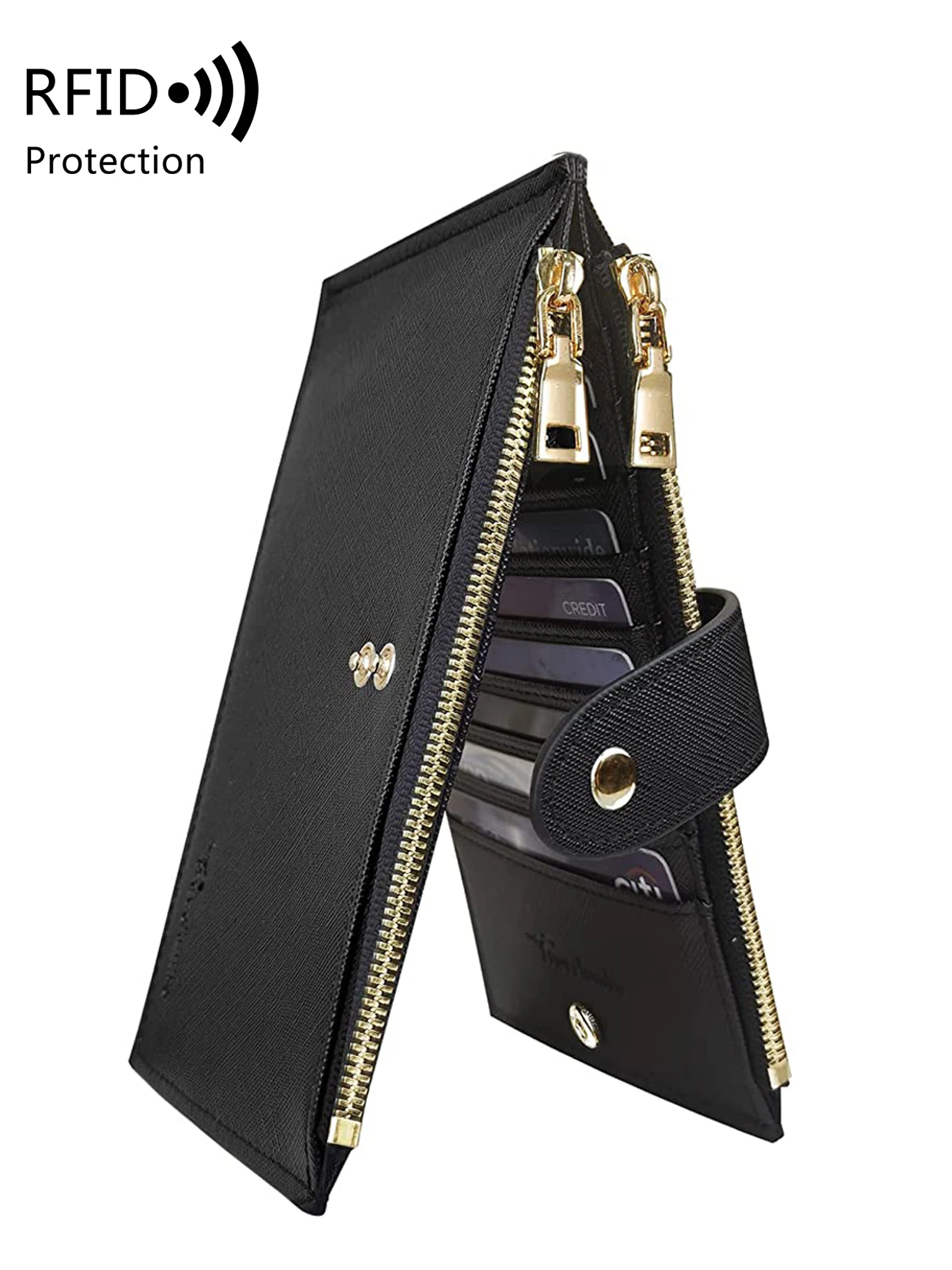 

RFID-кошелек с двойной молнией, женский кошелек большого размера, двойной чехол для нескольких карт, кошелек с карманом на молнии, держатель для кредитных карт для женщин