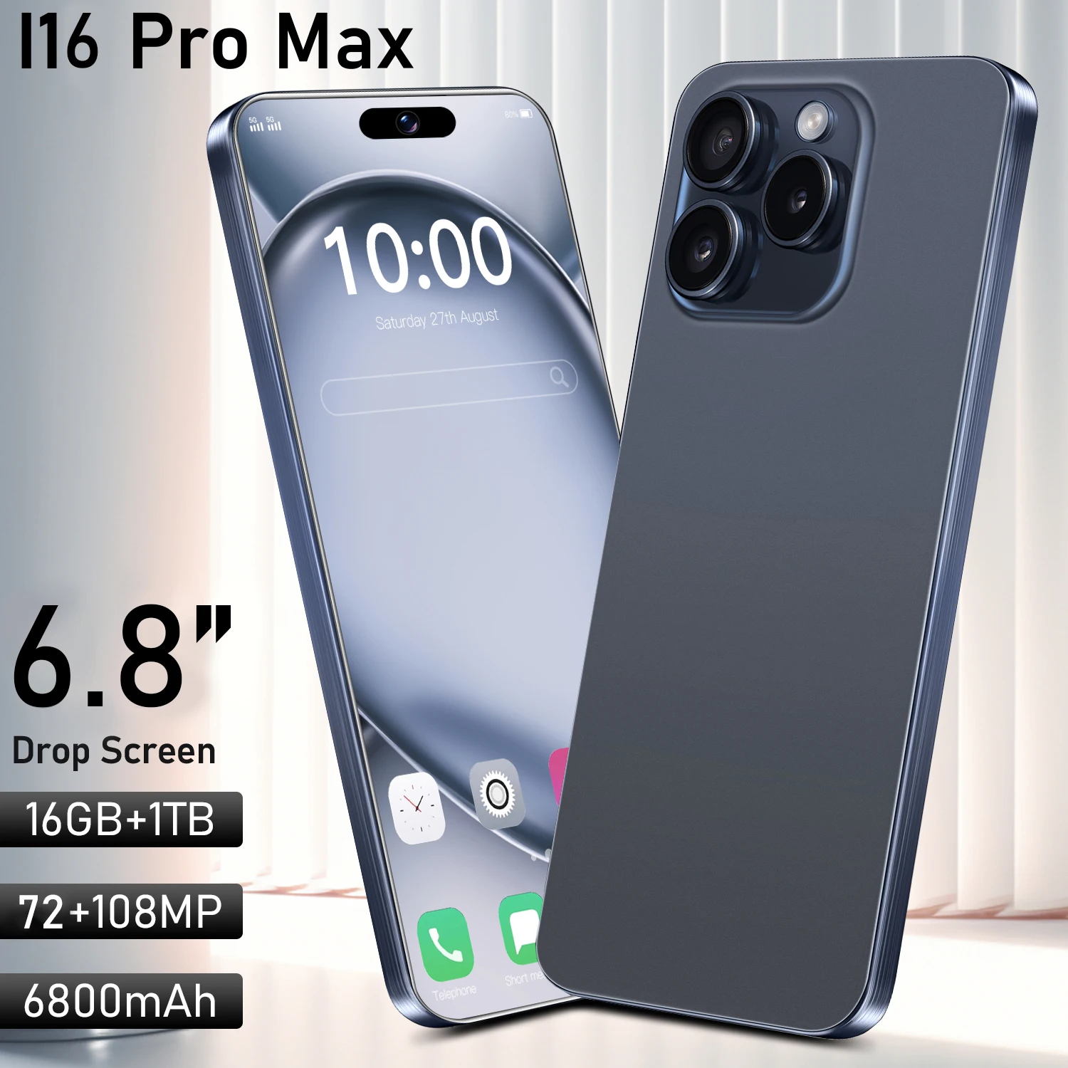 Brand New Smartphone I16 Pro max 6.8inch HD 16G+1T Global Version Mobile Phone 108MP Camera 6800mAh Battery New HOT Phone