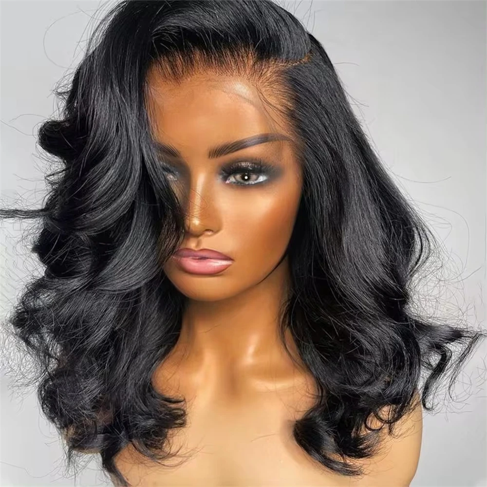 

13x4 Short Body Wave Lace Frontal Bob Wig 210% Density Brazilian Remy 100% Human Hair Transparent Lace Wigs For Women 12 14 Inch
