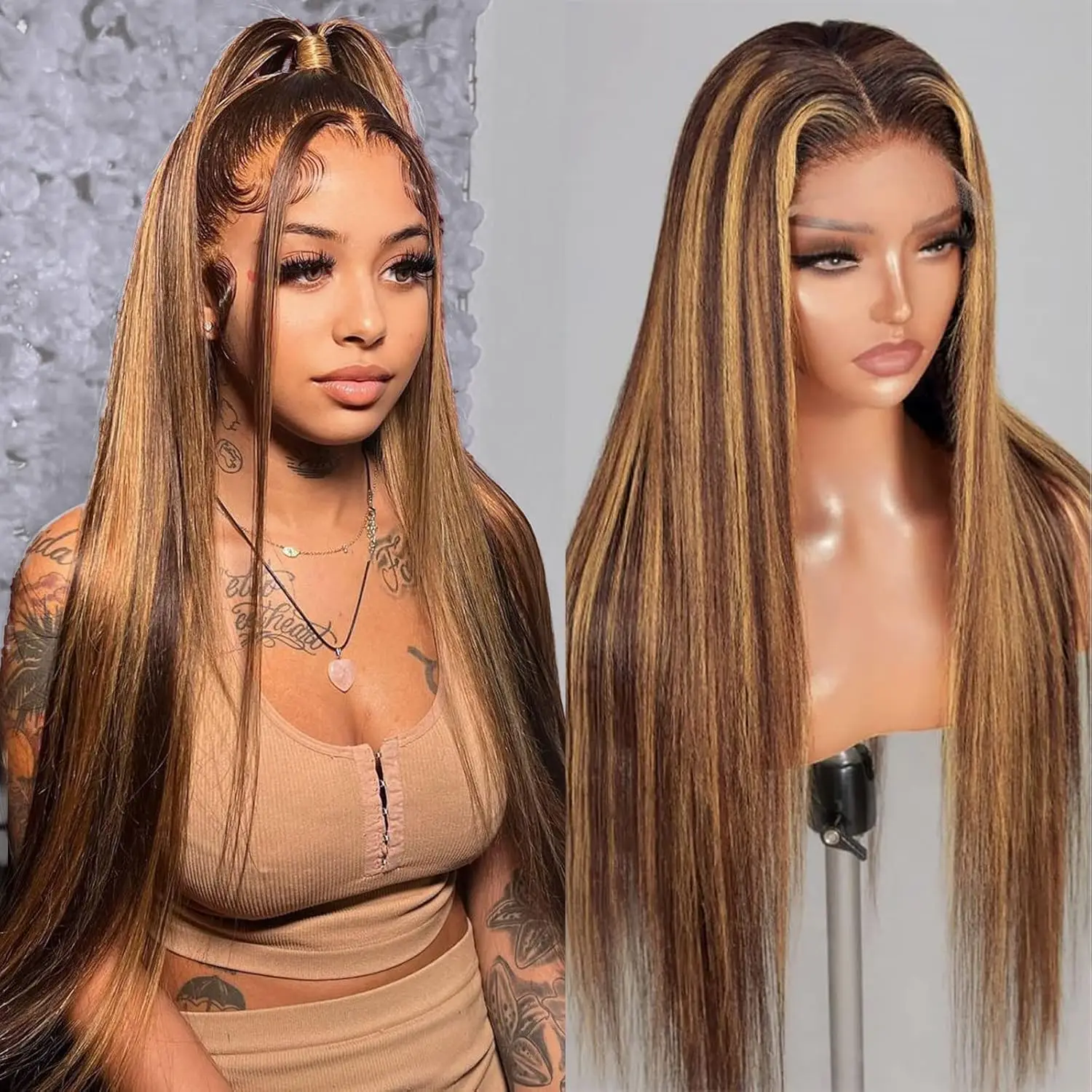 

Lace Front Wig Human Hair 13x4 Straight Pre Plucked 200% Density 4/27 Highlight Wig Straight Wigs with Baby Hair Honey Blonde