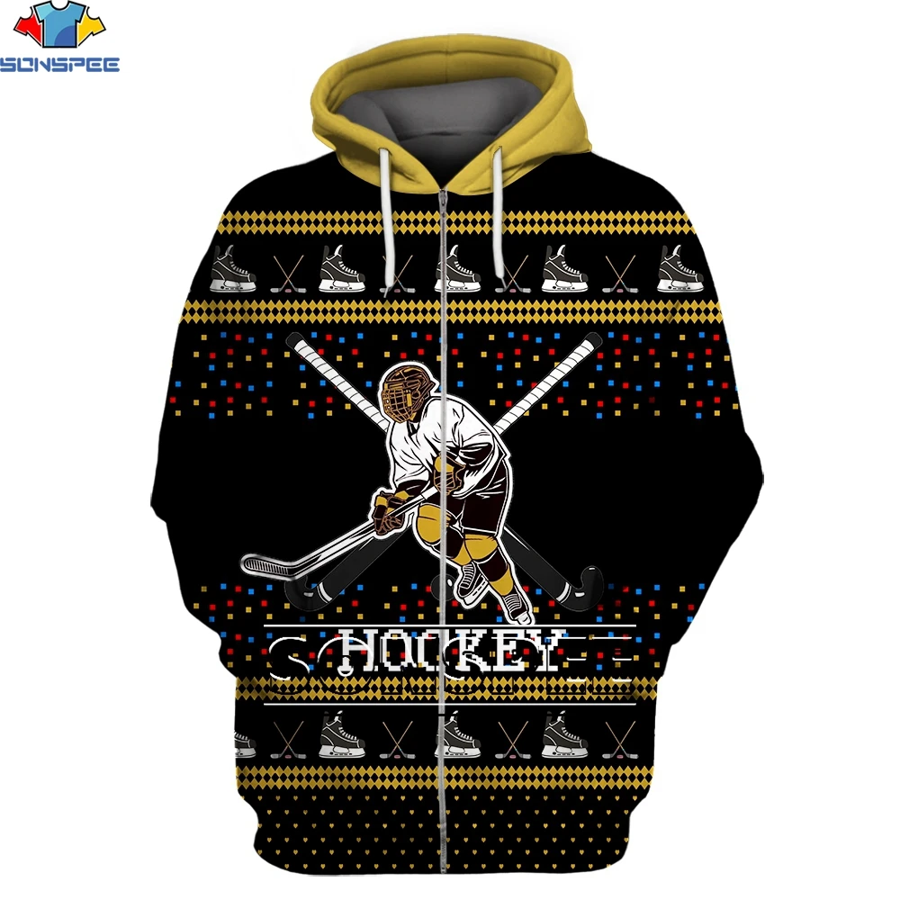 

SONSPEE Ice Hockey Snow Sports Men Women Hoodie 3D Printing Harajuku Top Sweatshirt Long Sleeve Hip Hop Zip Hoodie Men Clothing