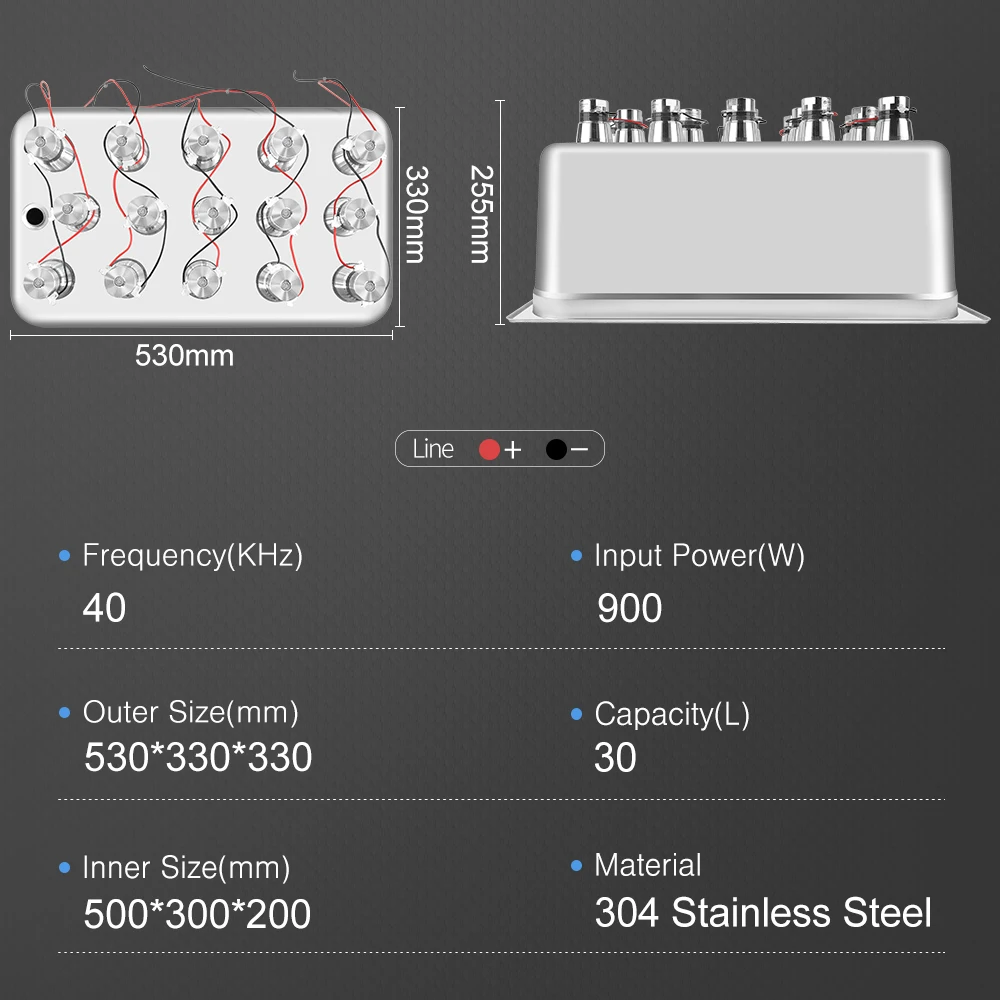30L Ultrasonic Cleaner Accessories Stainless Steel 304 Tank 40KHz Transducer Wired Set Self-Made Parts