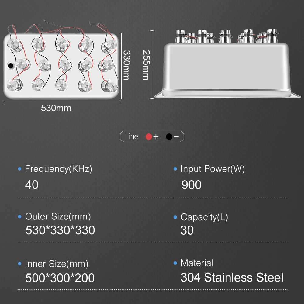 Accessori per la pulizia ad ultrasuoni 30L serbatoio in acciaio inossidabile 304 trasduttore 40KHz Set cablato parti autofabbricate