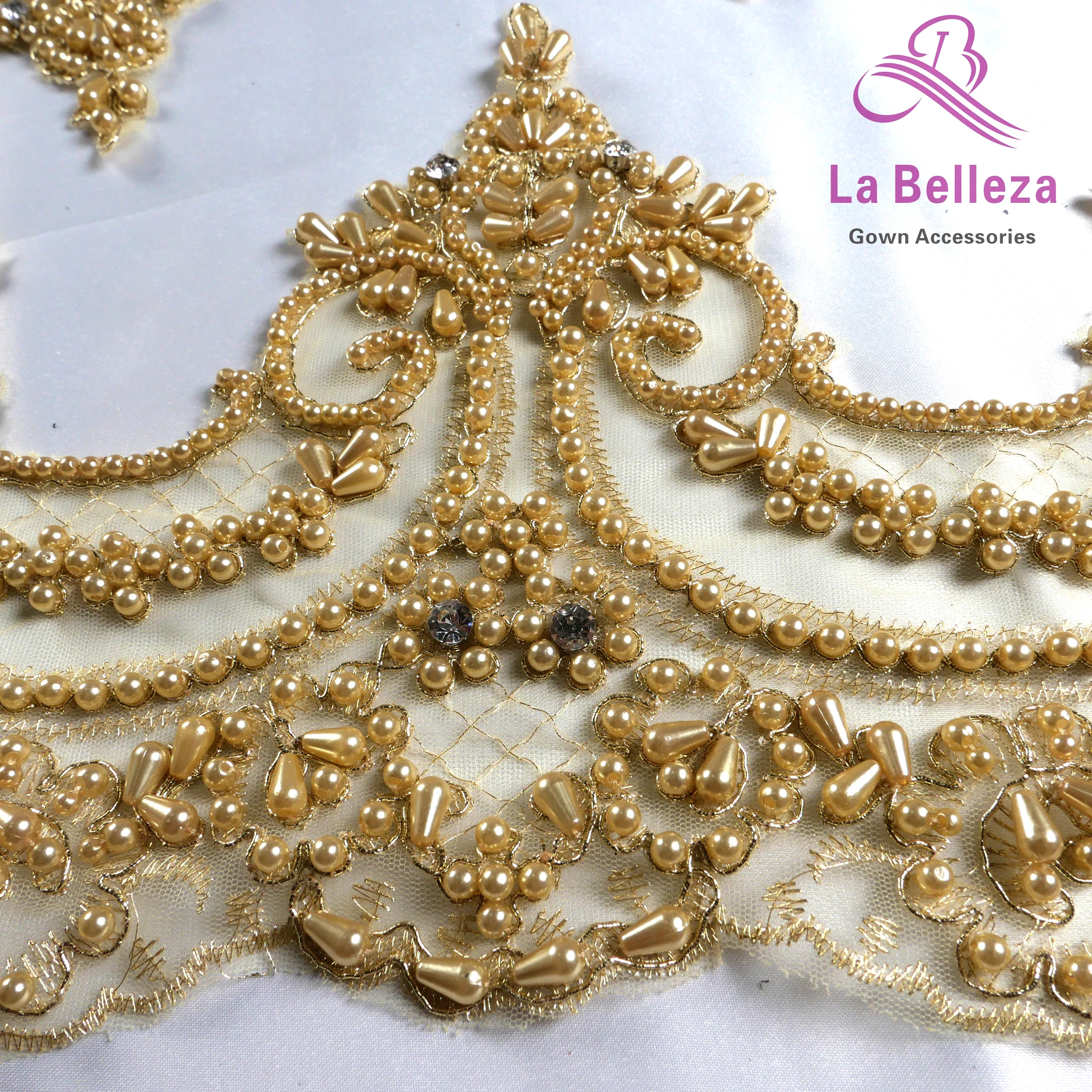 La Belleza 19cm width Gold hand beaded lacce ,Black lace, ivory handmade beaded lace trimming,gown lace,Bride veil lace 1 YARD