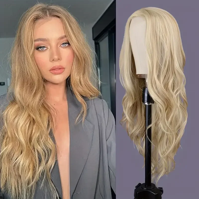 

26-inch Golden Synthetically Curly Wave Wig Body Wave Perfect For Holiday Party Parties