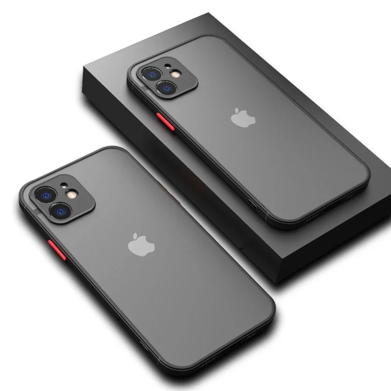 Luksusowy, odporny na wstrząsy pancerz matowy pokrowiec na iPhone 11 12 13 Pro Max XR XS X 7 8 Plus SE Mini silikonowy zderzak przezroczysty twardy pokrowiec — 2