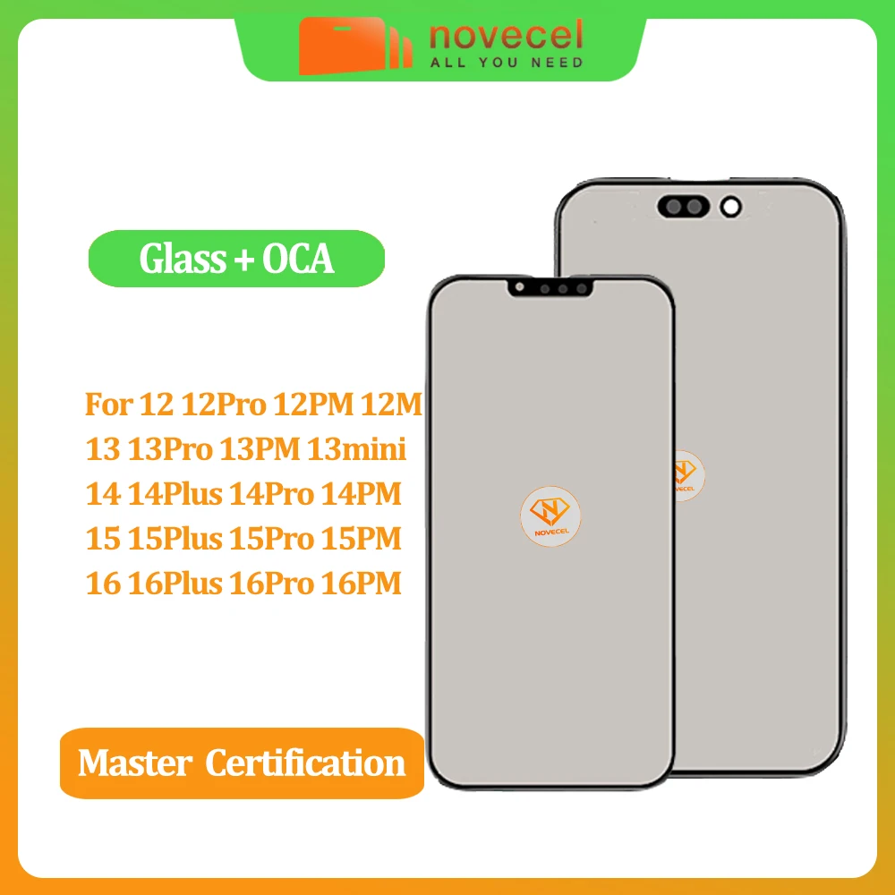 

NOVECEL 5pc 15promax Front Outer Screen Glass OCA Glue Polarizer for iPhone 12 13 14 15 16 Pro max Plus Repair Parts Replacement