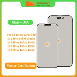 NOVECEL 5pc 15promax Front Outer Screen Glass OCA Glue Polarizer for iPhone 12 13 14 15 16 Pro max Plus Repair Parts Replacement