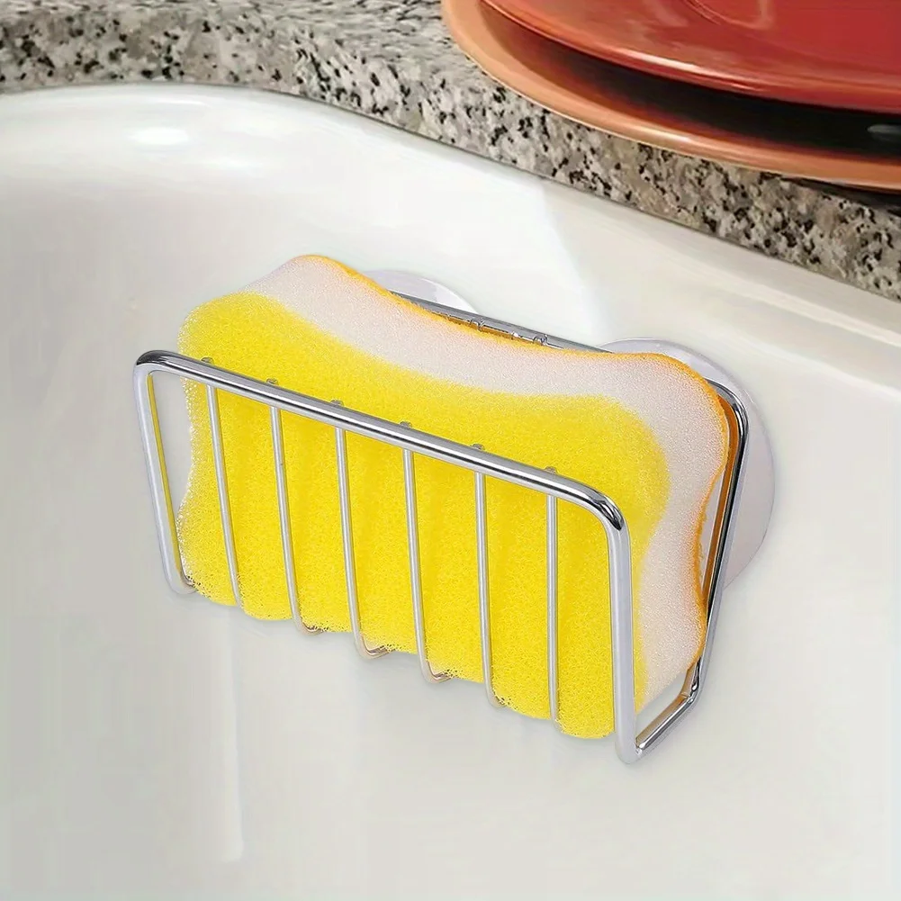 Self-Draining Sponge Holder with Suction Cup for Kitchen Sink Stainless Steel Sink Caddy Organizer Bathroom Kitchen Accessories