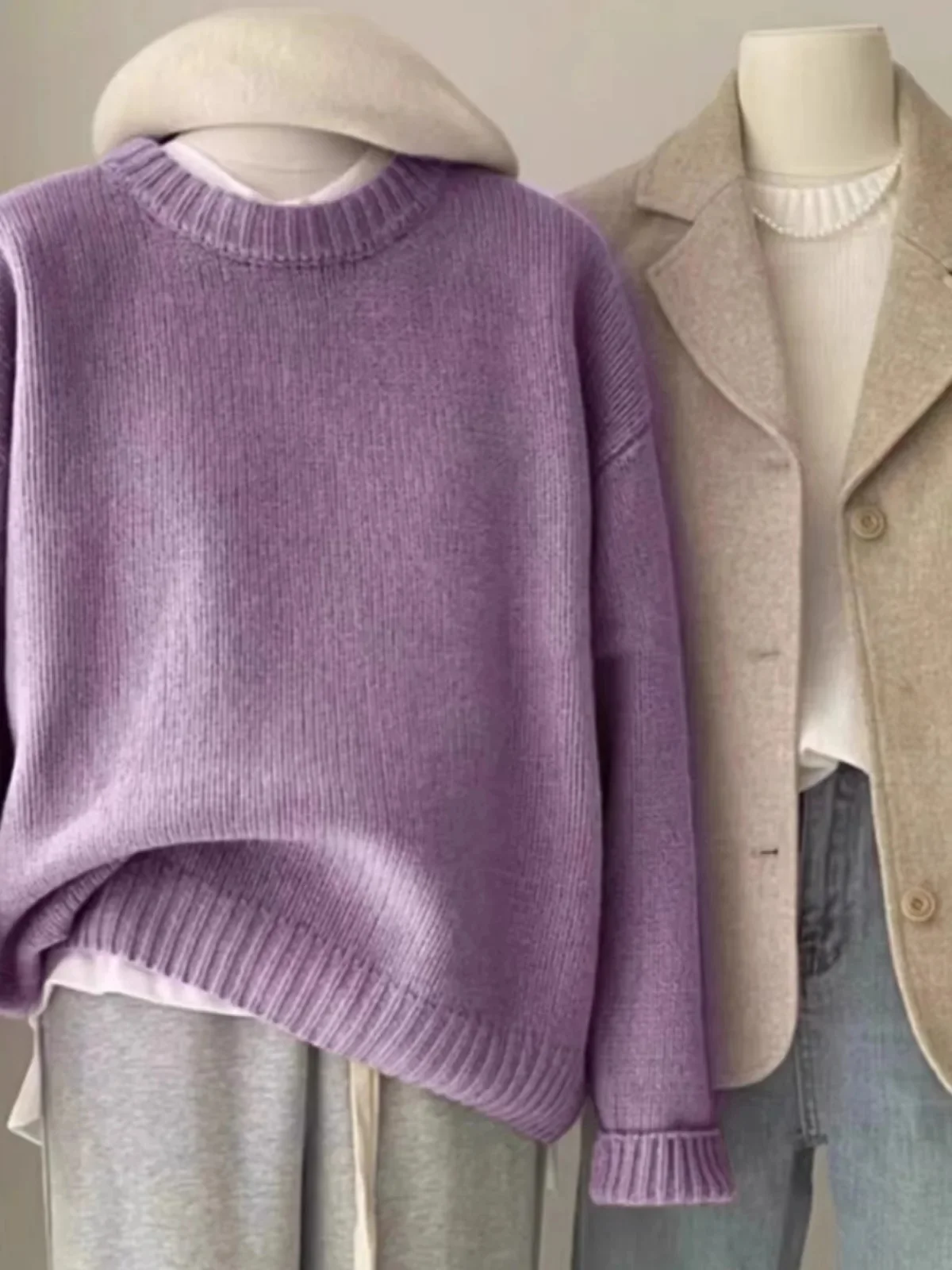 Miękki, woskowy sweter z okrągłym dekoltem, 100 czysty kaszmir, luźny sweter damski, jesienno-zimowy, krótki sweter bazowy — zdjęcie 2