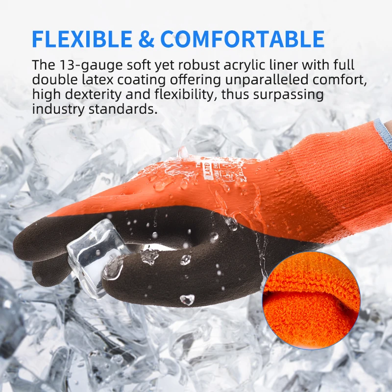 Wondergrip Waterproof Safety Work Gloves with Acrylic Lining Cold Resistant Dual Latex Coating Anti-Slip Touch Screen Compatible