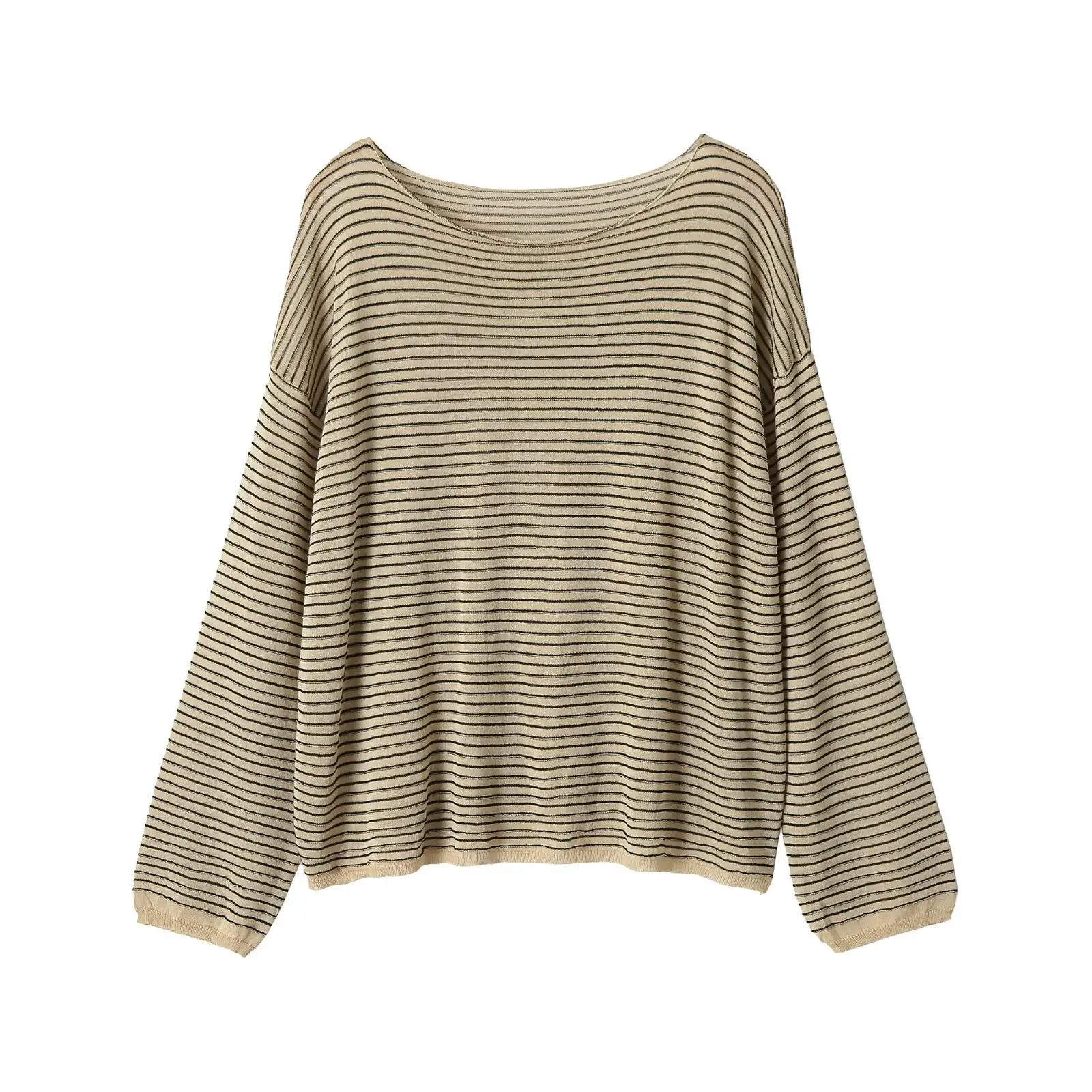 French Style Striped Knitted Shirt Women Elegant Boat Neck Thin Slimming Sweaters Chic Casual Basic Soft Knitwear Blouse