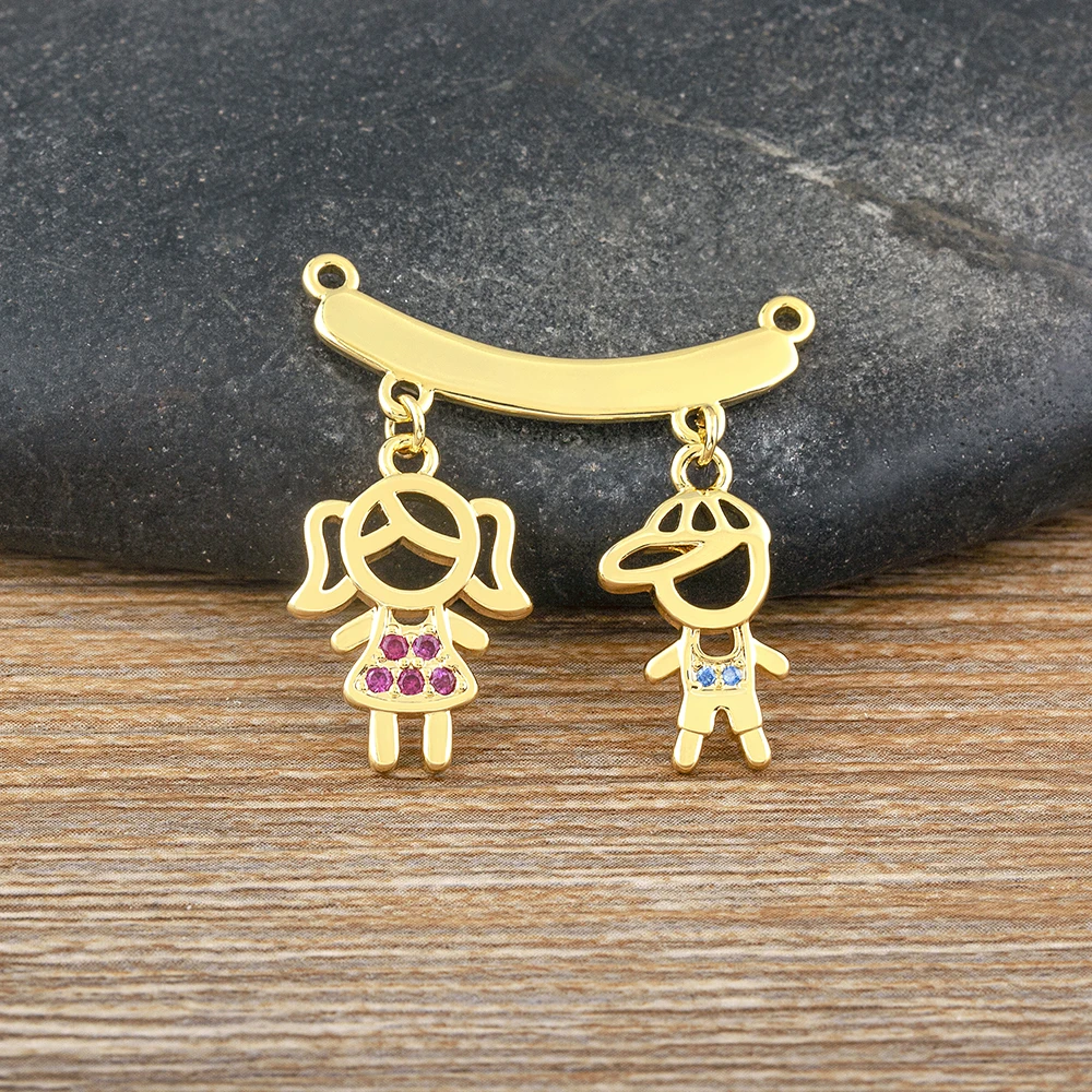 AIBEF  Girl And Boy Rhinestone Pendant Women Copper Zircon Gold Plated Necklace Jewelry Family Daughter&Son Mother Birthday Gift
