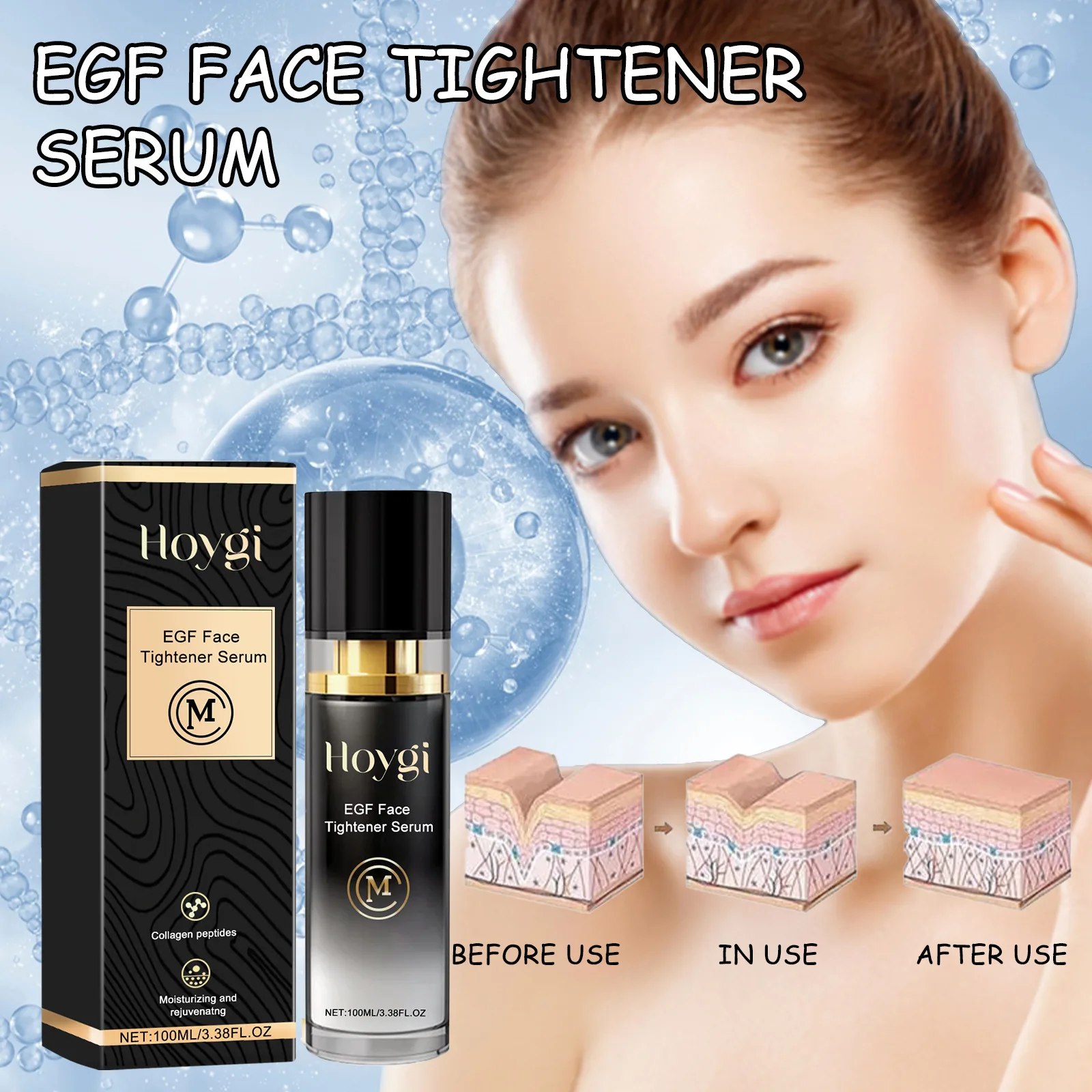 Hoygi 100ml Egf suero para apretar la cara aclara las manchas oscuras desvanecen línea fina arrugas iluminando nutrir hidratante suero facial hidratante