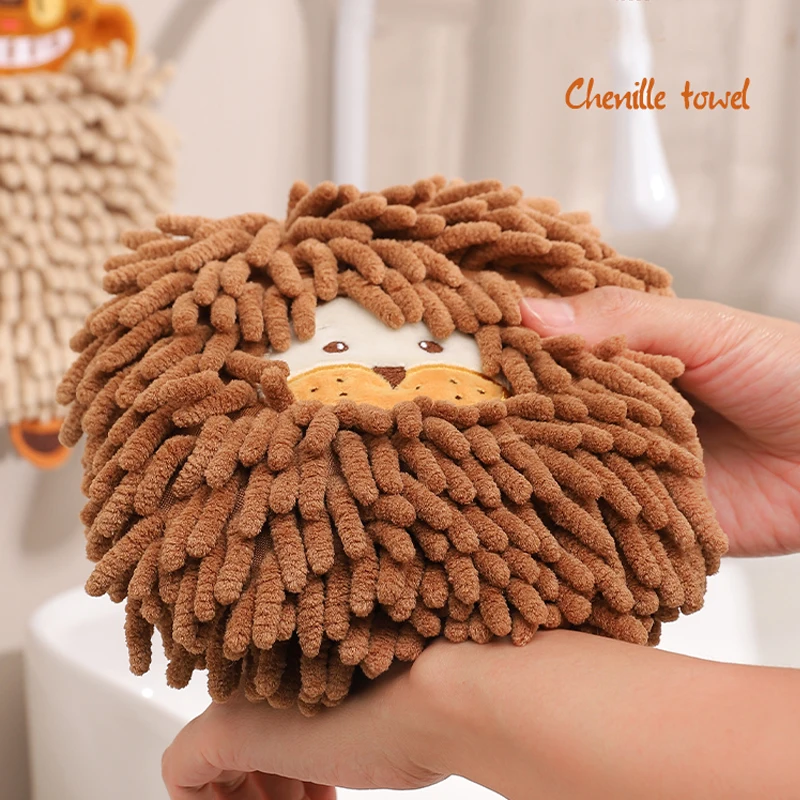Round Lion Chenille Hand Towel Microfiber Absorbent Quick-drying Handkerchief for Kitchen Bathroom Soft Close Skin Terry Towels