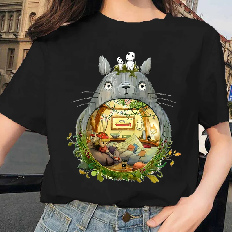 (Miniso) Hot Ghibli the Totoro Cotton T-shirt Y2k Tees Kid T-shirt Top Men Cotton T-shirt Top Summer Women T-Shirt Men Clothing